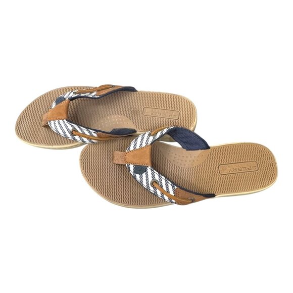 Sperry Seafish Mariner Top Sider Leather Flip Flops Nautical Striped Sandals 6.5 - Picture 2 of 7